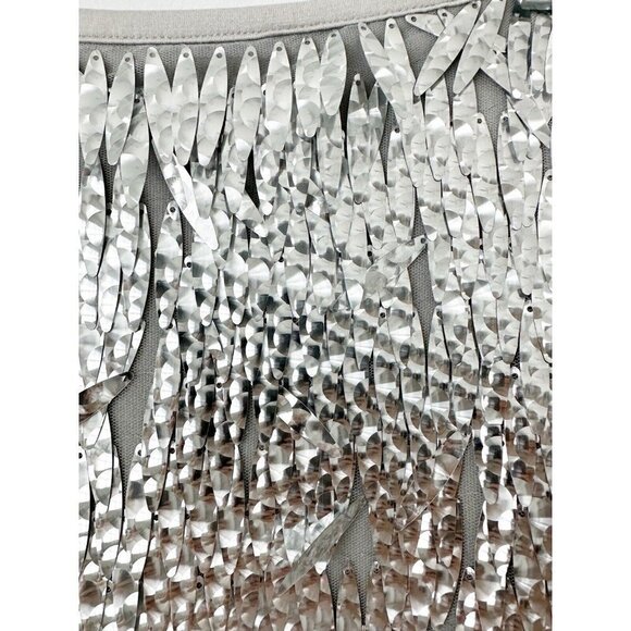 NWT Anthropologie Sequin Fringe Skirt 0P Silver Pencil Cocktail HTF - Picture 8 of 11